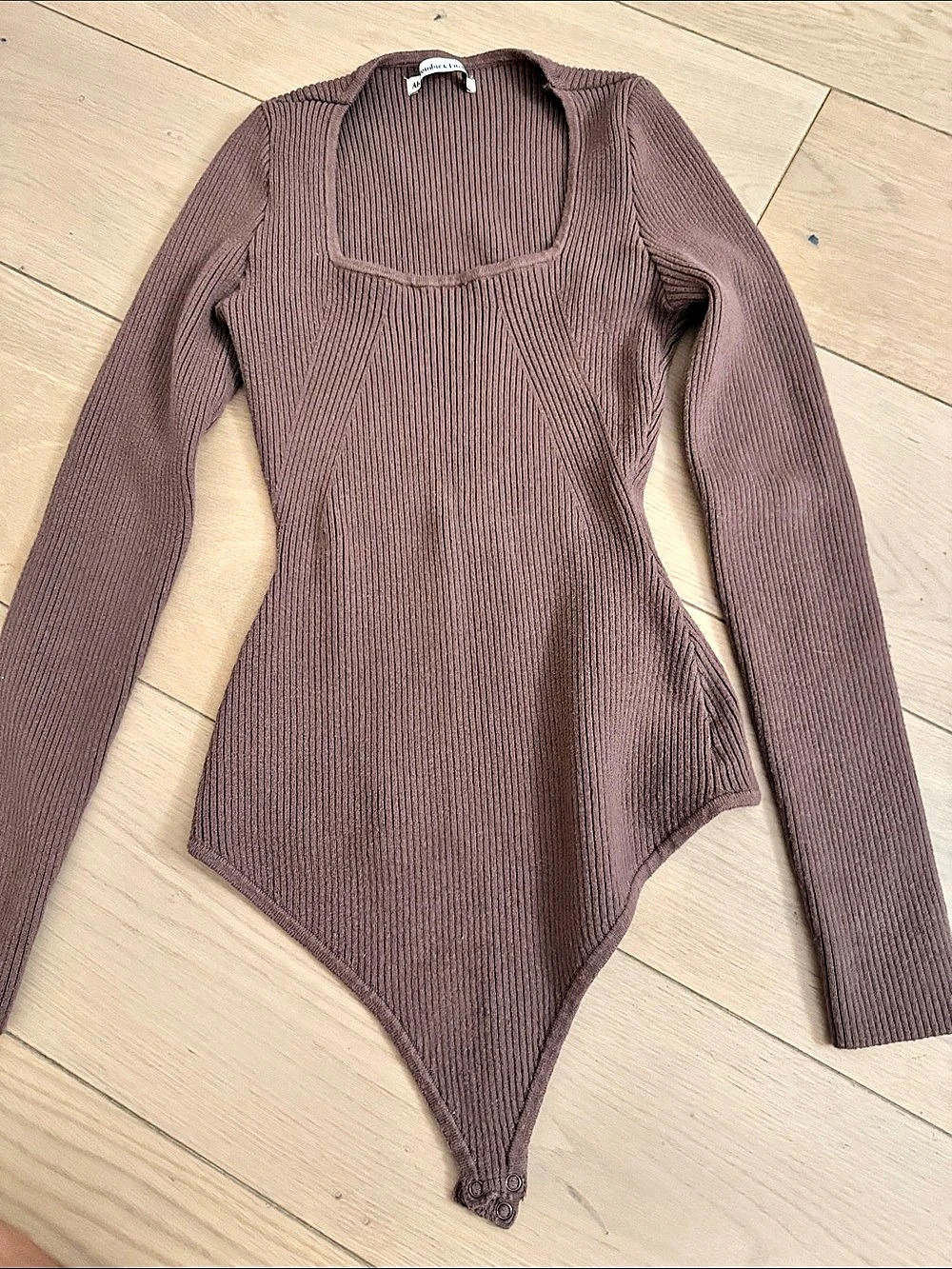 Abercrombie & Fitch Ribbed Long Sleeve Squareneck Bodysuit Brown Small